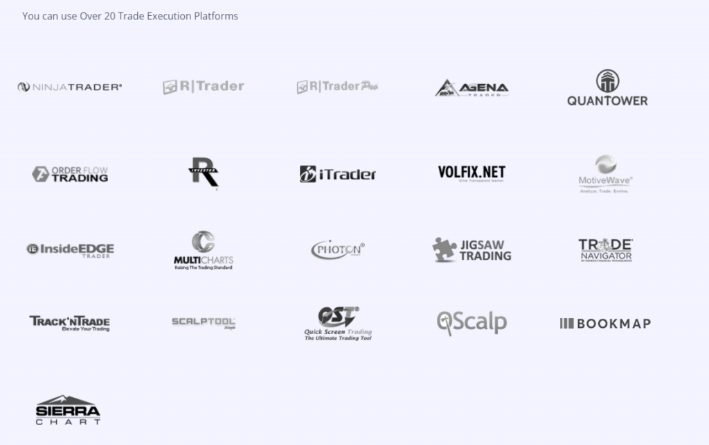 A chart showing all the compatible platforms to be used with OneUp Trader.